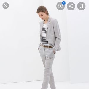 Zara light gray linen one button blazer